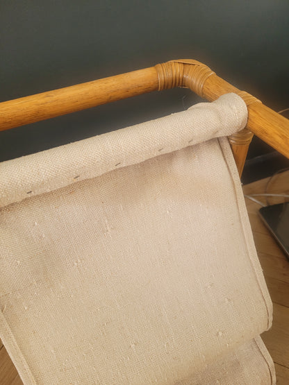 Porte-revues vintage en bambou, rotin et toile - Ref 687