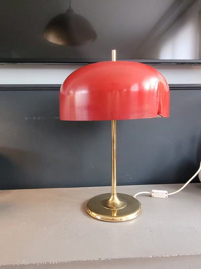 Lampe à poser vintage, abat-jour cloche et pied laiton - Ref 824
