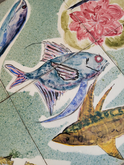 Décor en faïence signé SD - 8 carreaux - REF 745