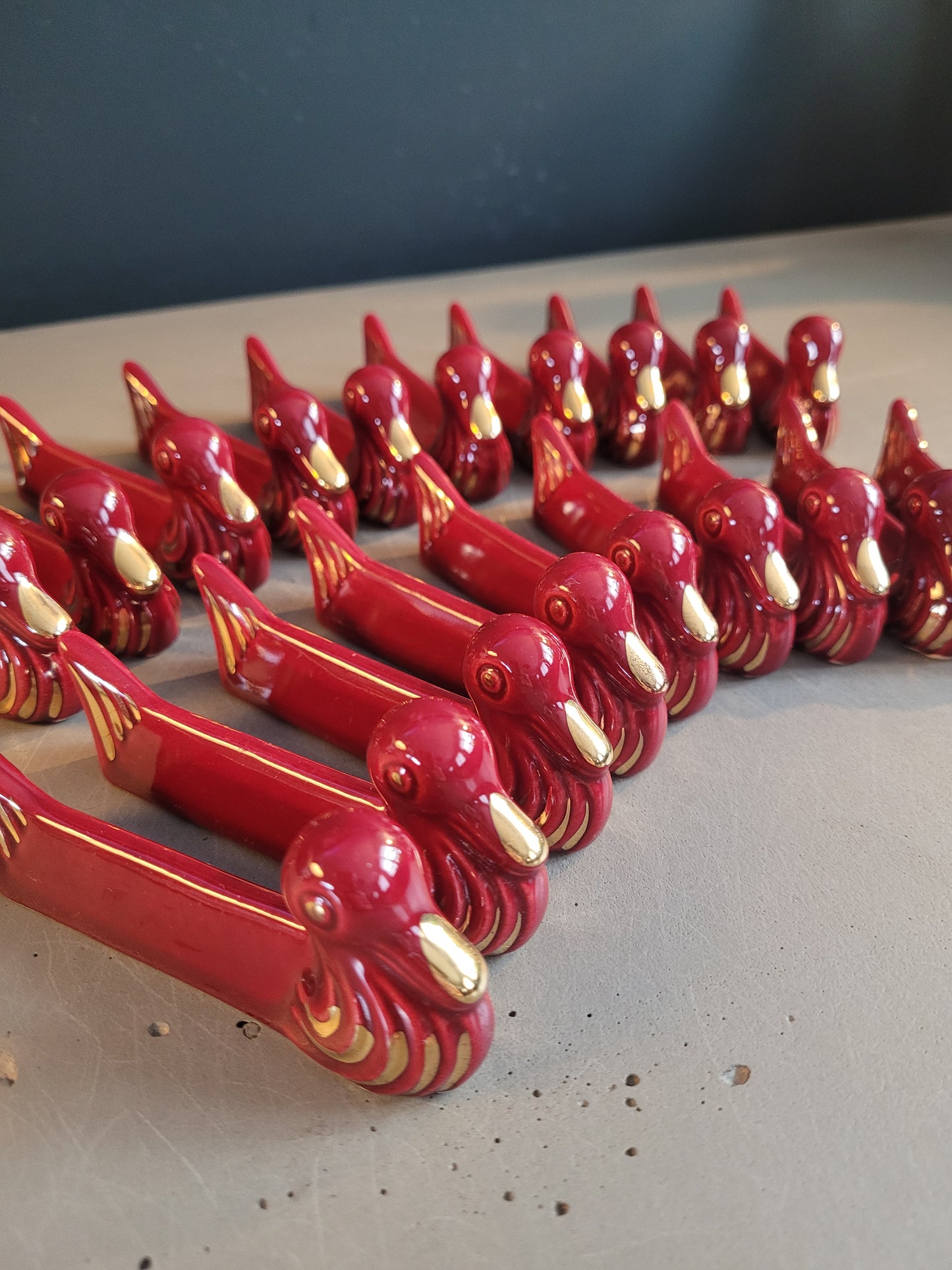 Lot de 20 porte-couteaux canards bordeaux et or - Ref 374