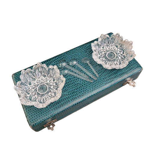 Paire de salerons en cristal avec cuillères - Ref 722