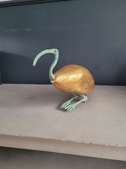 Oiseau décoratif en bois doré et métal vert de gris - Ref 766