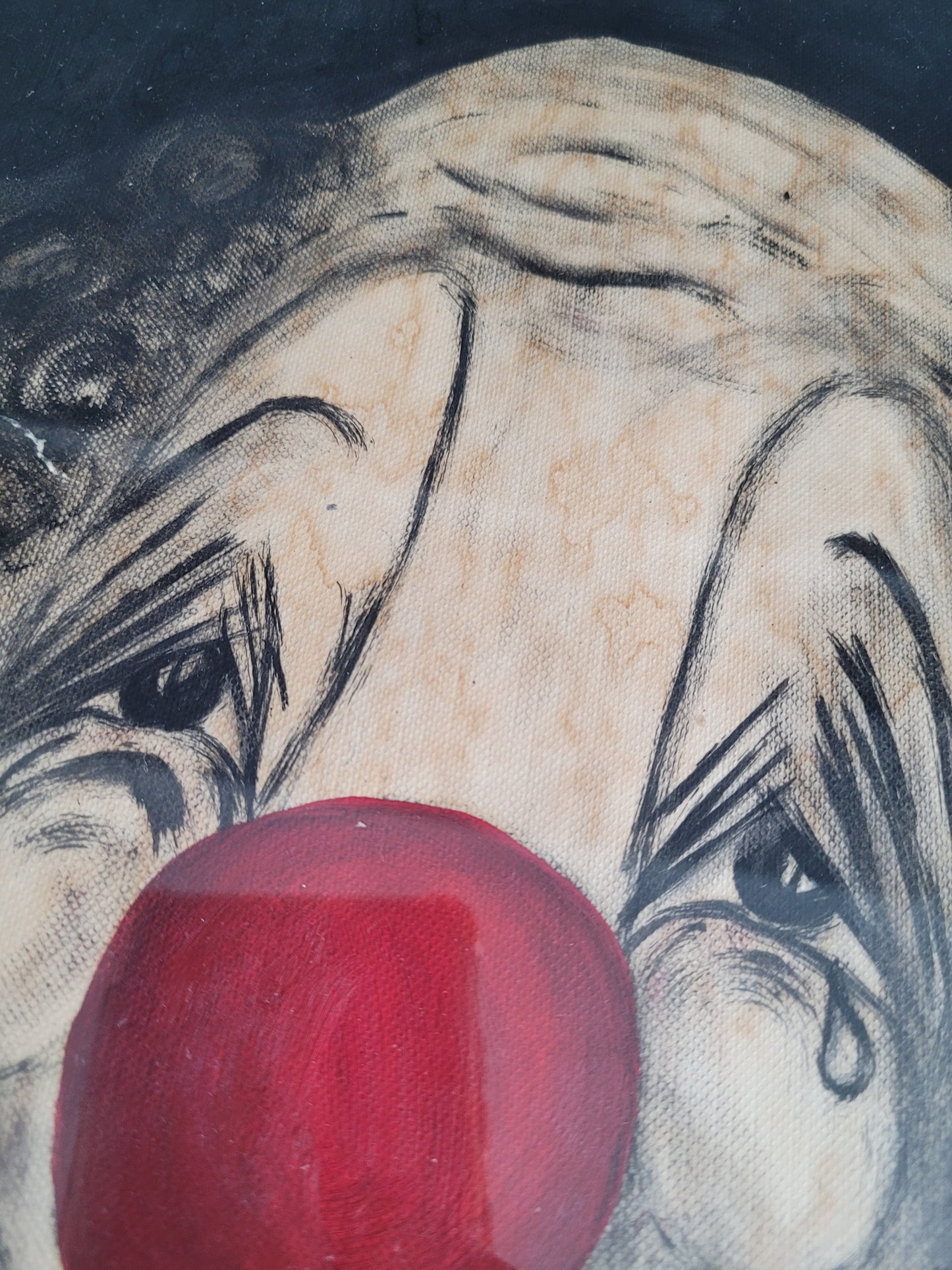 Peinture Clown sur papier toilé, signée - Ref 613