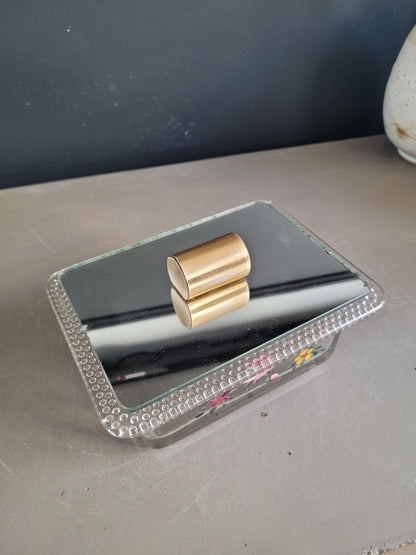 Boîte à sucre en verre peint à la main avec couvercle miroir - Ref 875
