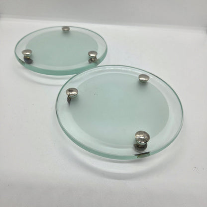 Paire de dessous de bouteilles en verre et métal argenté - Ref 1439