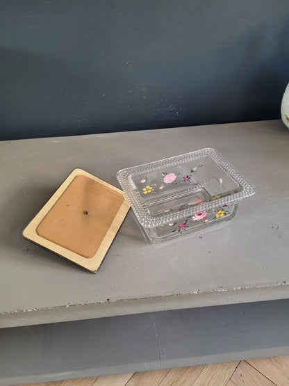 Boîte à sucre en verre peint à la main avec couvercle miroir - Ref 875