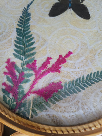 Plateau et 6 sous-verres papillons vintages en bambou - Ref 465