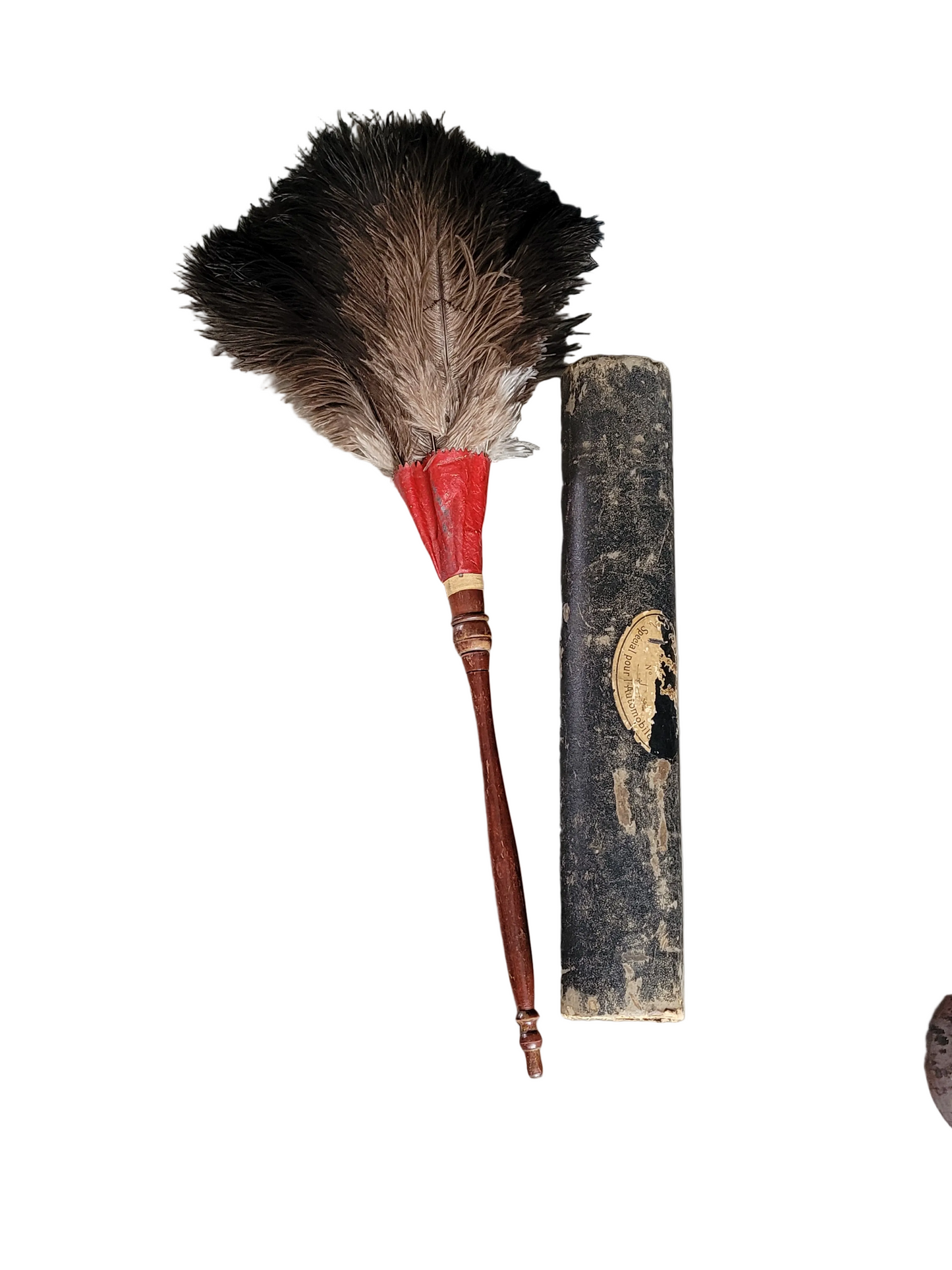 Ancien plumeau d'automobile en plumes d'autruche avec son étui d'origine - Ref 1037
