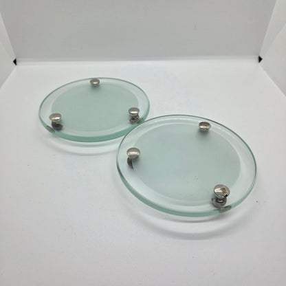 Paire de dessous de bouteilles en verre et métal argenté - Ref 1439