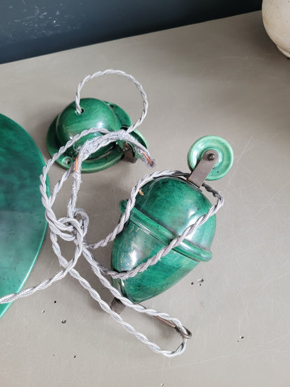 Suspension à poulies en céramique émaillée verte - Ref 641