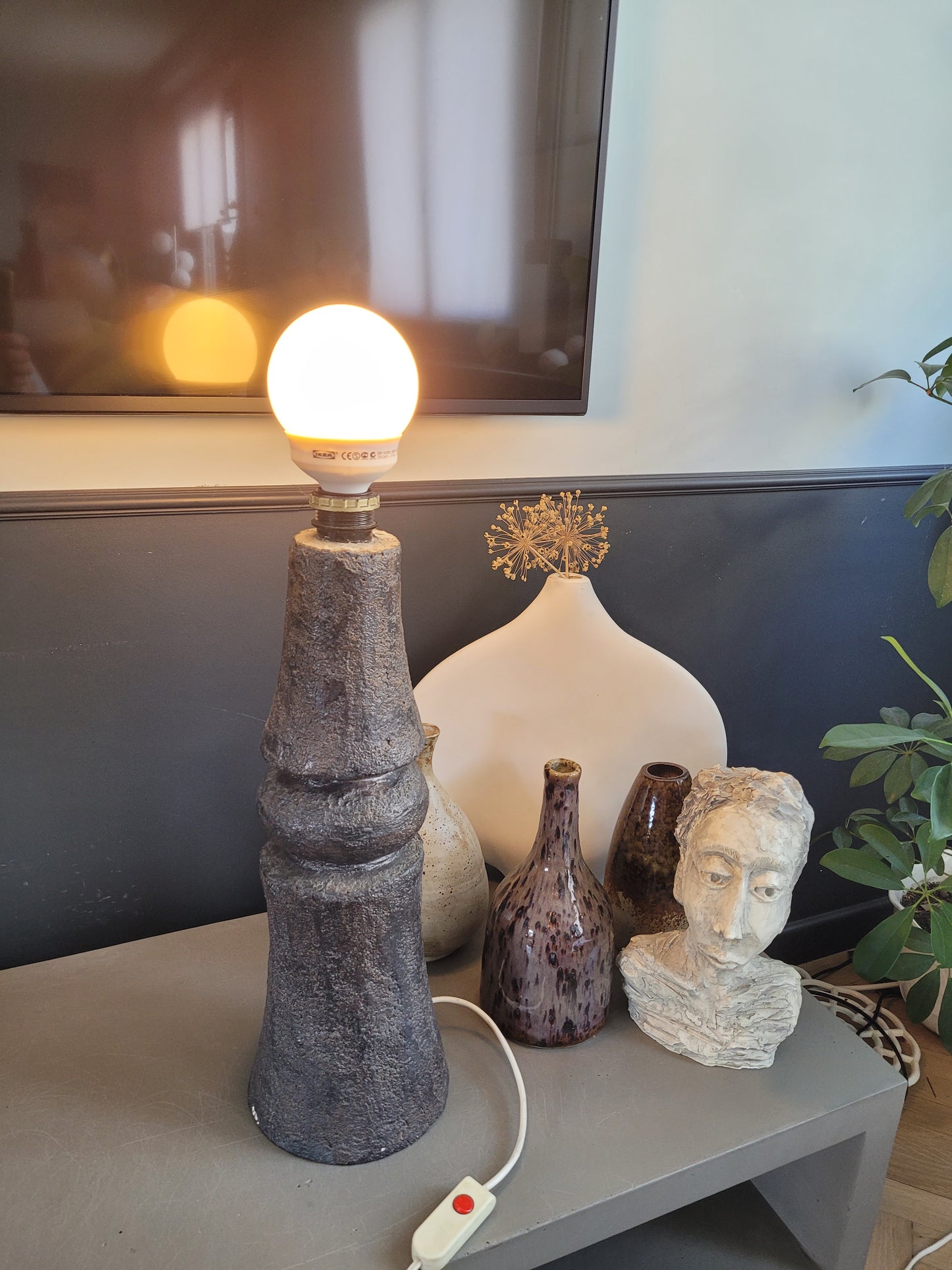 Pied de lampe vintage en béton  - pièce unique - Ref 498