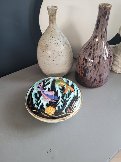 Bonbonnière en porcelaine motifs poisson - Ref 396