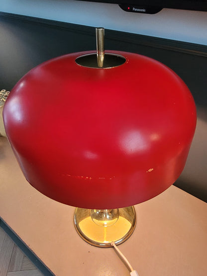 Lampe à poser vintage, abat-jour cloche et pied laiton - Ref 824