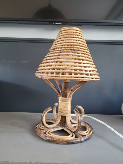 Lampe à poser vintage en bambou et rotin - Ref 780