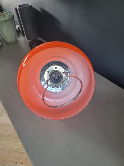 Suspension vintage en verre orange avec système monte et baisse - Ref 968