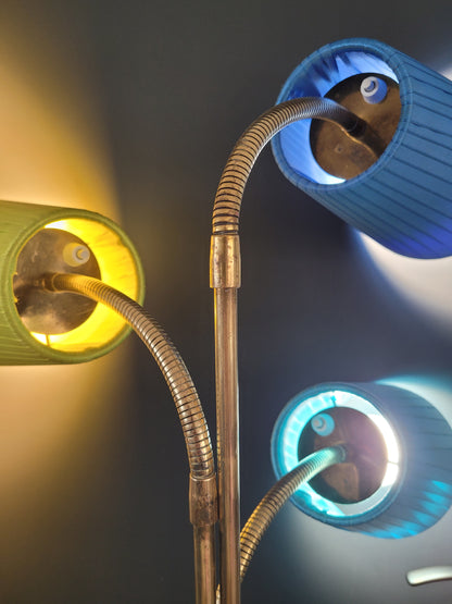 Lampadaire 3 feux années 30 abat-jour colorés- Ref 803