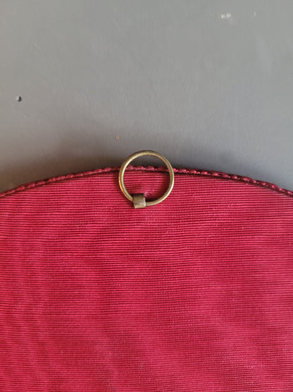 Miroir ancien en velours grenat- Ref 632