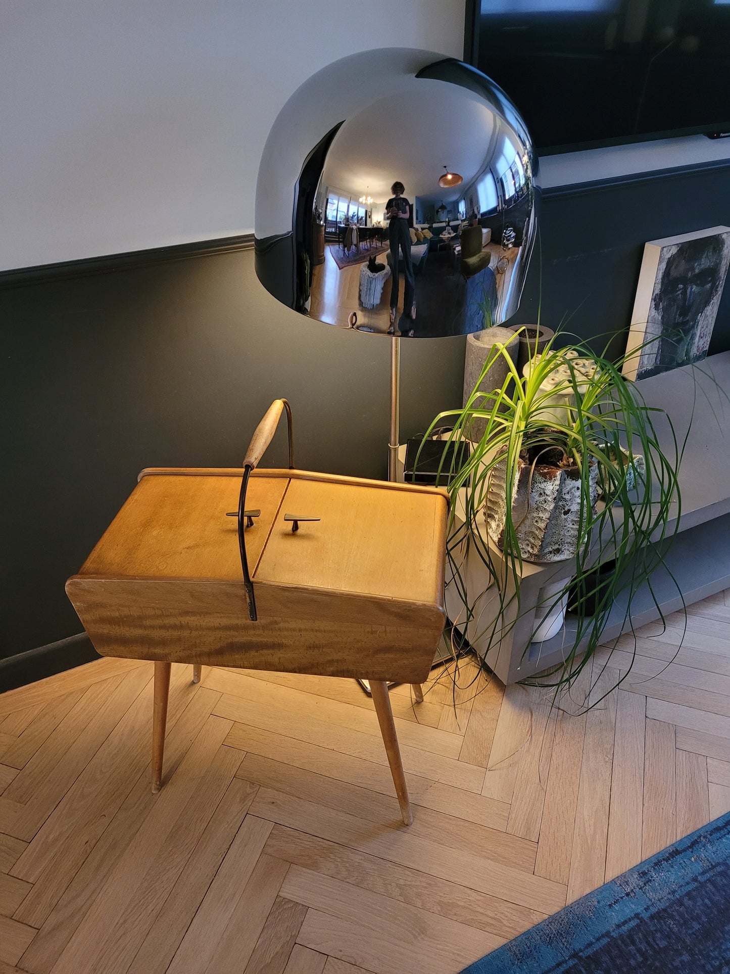 Travailleuse vintage bois pieds compas - Ref 746