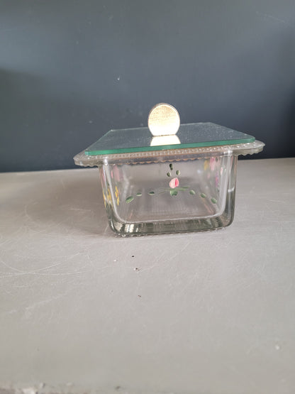Boîte à sucre en verre peint à la main avec couvercle miroir - Ref 875