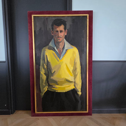 Portrait d'homme au pull jaune,  huile sur toile, signé Aymar - Ref 1425