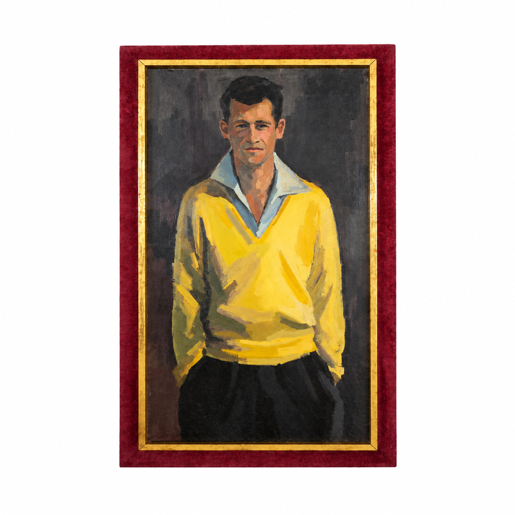 Portrait d'homme au pull jaune,  huile sur toile, signé Aymar - Ref 1425