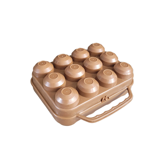 Boîte à œufs vintage en plastique marron chocolat- 12 compartiments - Ref 1018