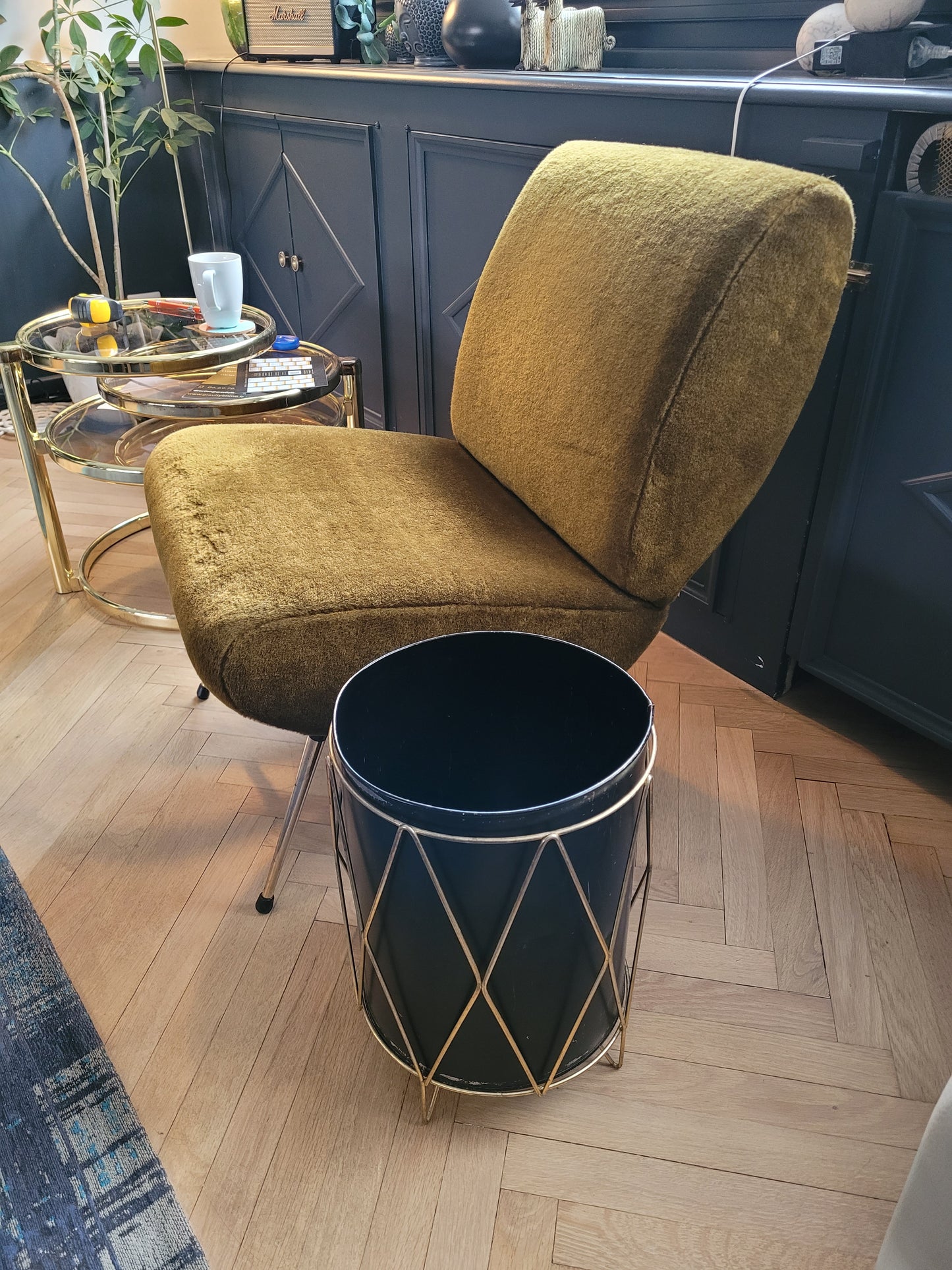 Corbeille à papier en tôle laquée et laiton - Ref 772