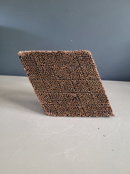 Ancien bloc d'impression en cuivre - Tampon textile motif losanges - Ref 846