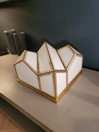 Plafonnier italien en verre bicolore et plaqué or - ref 667