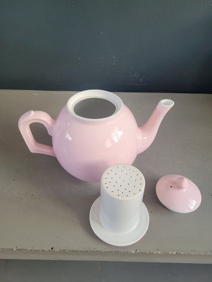 Théière ancienne rose en porcelaine avec filtre - 1,5L - Ref 886