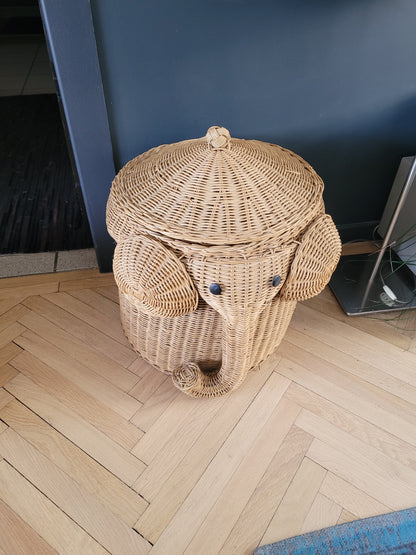 Panière à linge éléphant en rotin - Ref 895
