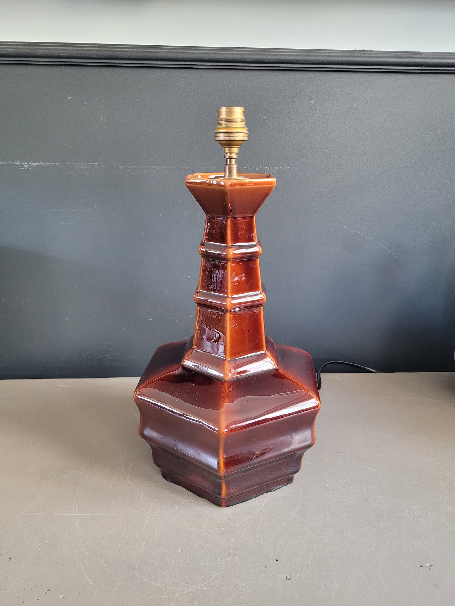 Pied de lampe vintage en céramique marron - Ref 883