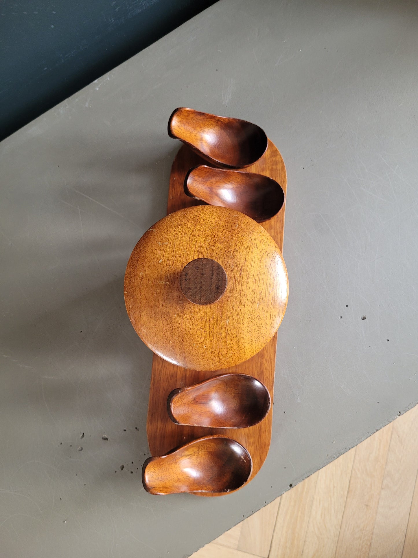 Pot à tabac et porte-pipes vintage en bois - Ref 797