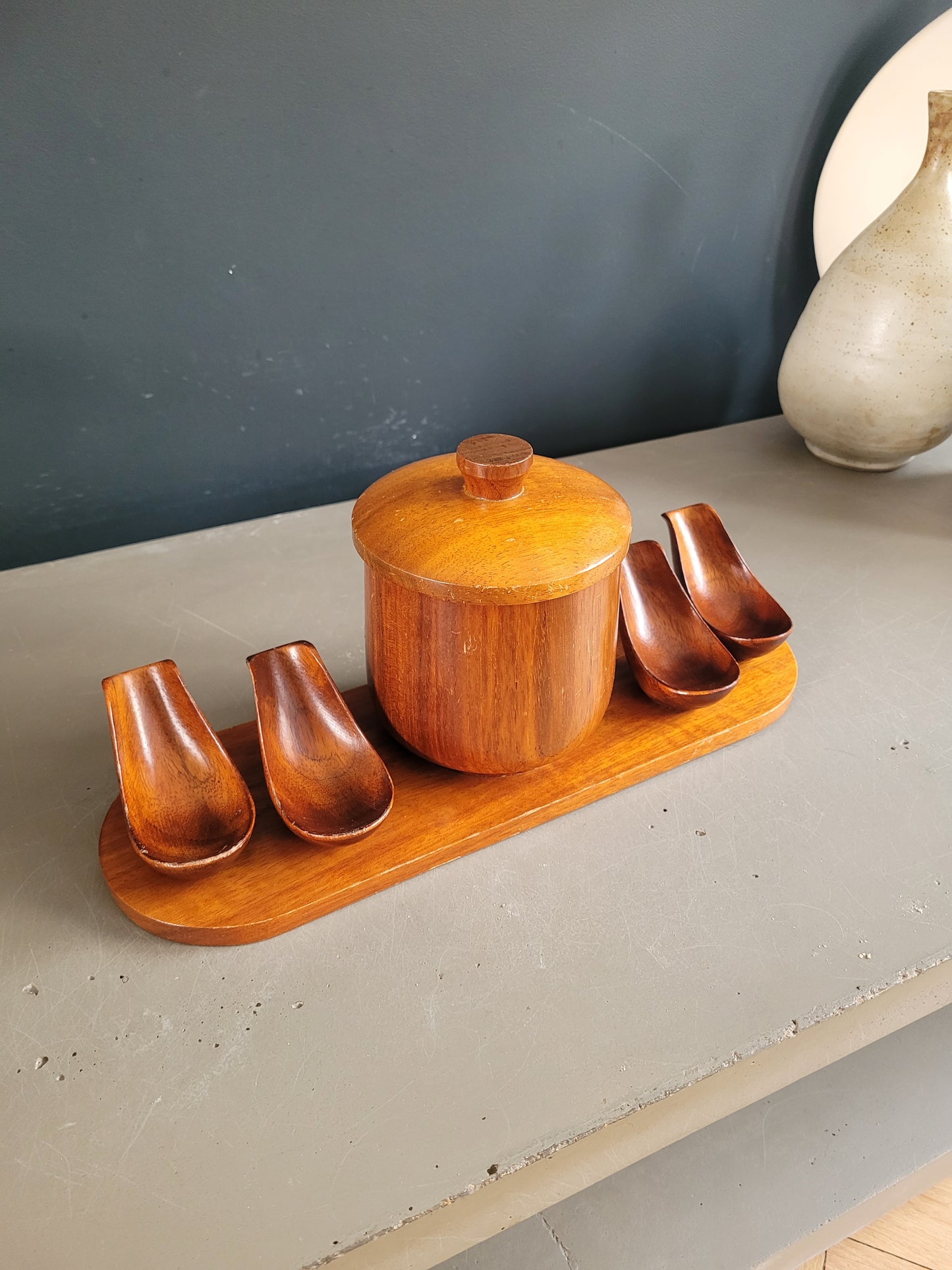 Pot à tabac et porte-pipes vintage en bois - Ref 797