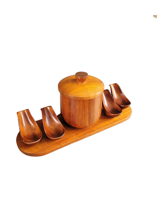 Pot à tabac et porte-pipes vintage en bois - Ref 797