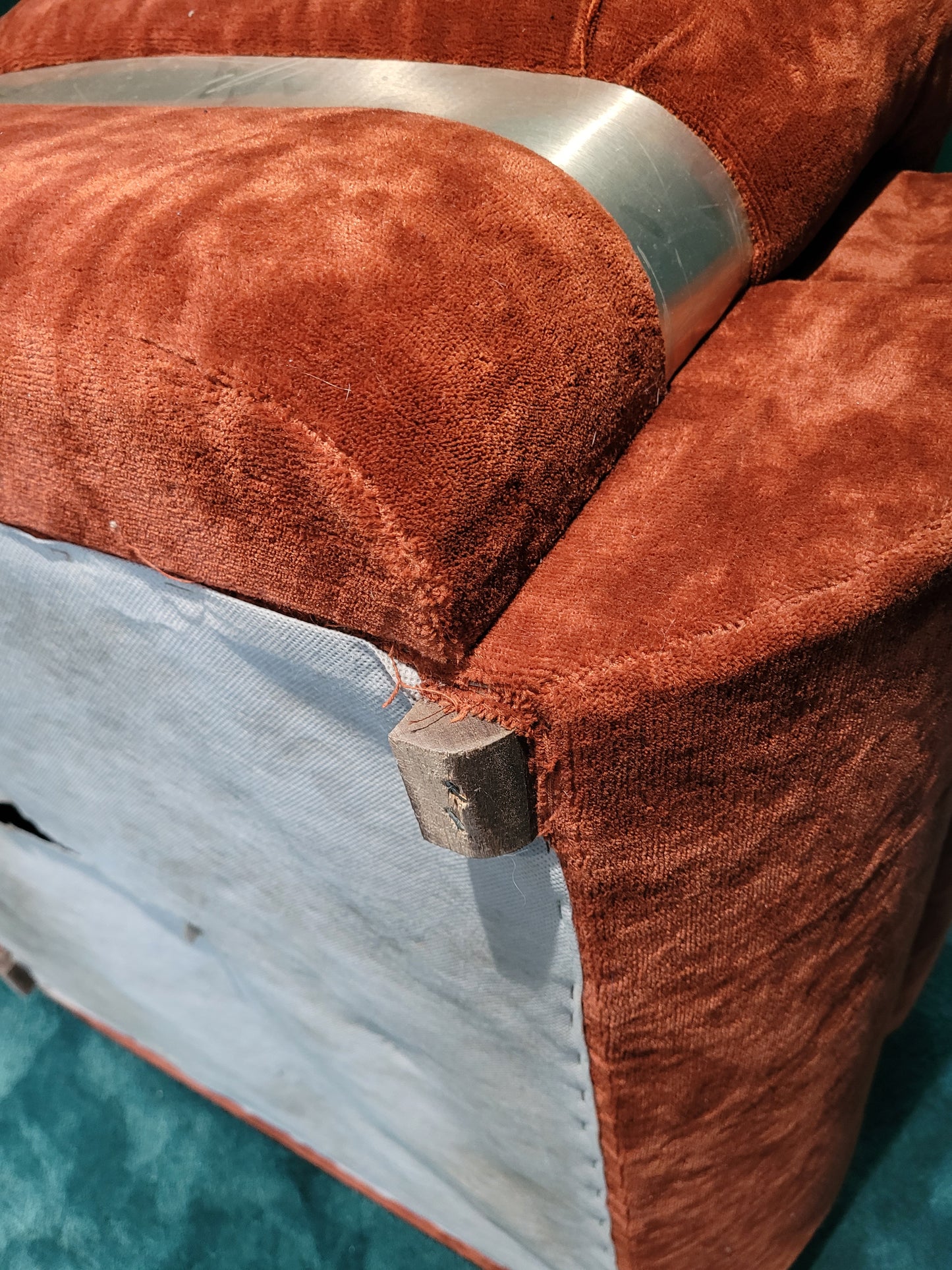 Fauteuil vintage en velours orange - Ref 760