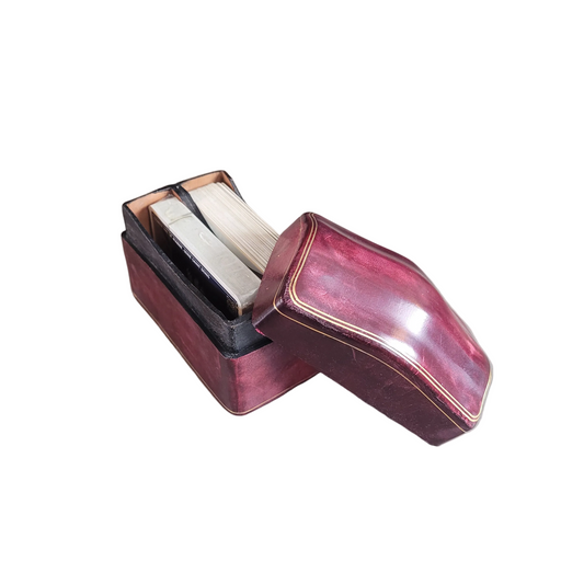 Coffret de jeux de cartes anciens en cuir - Ref 714