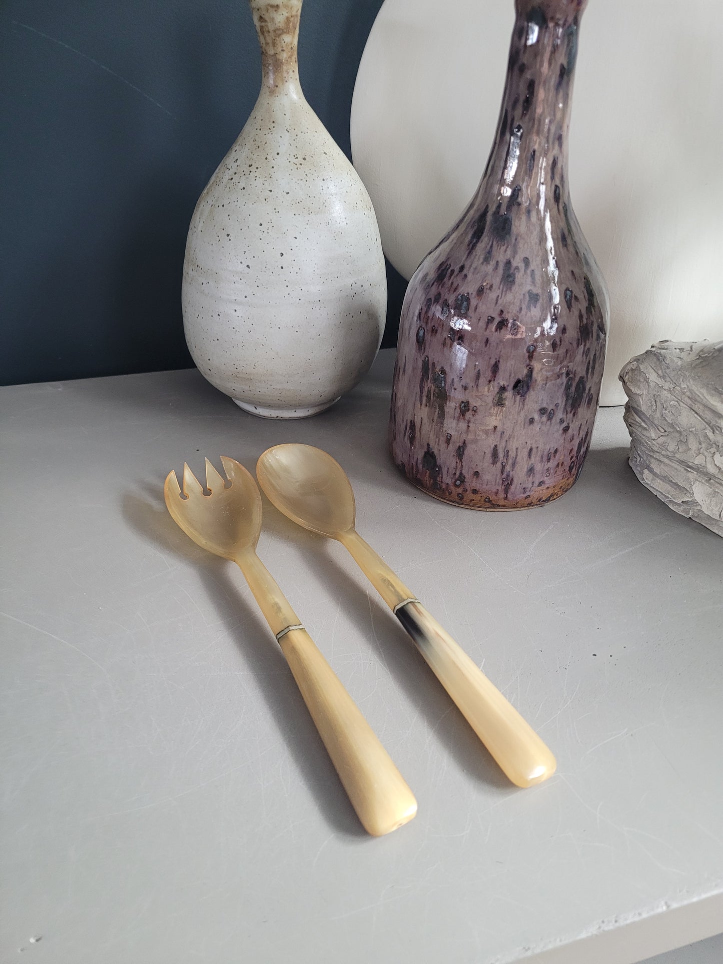 Paire de couverts à salade en corne - Ref 976