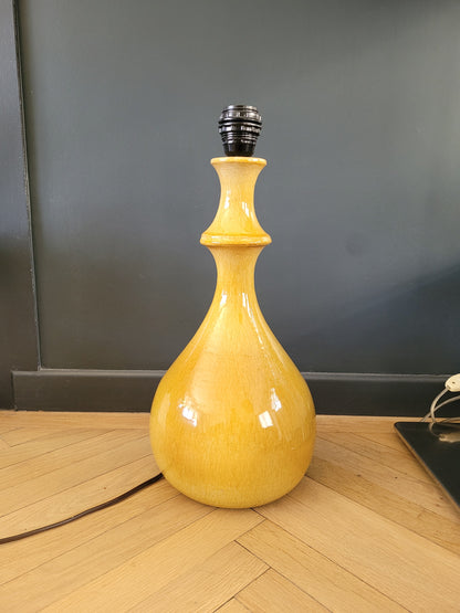 Pied de lampe en céramique émaillée jaune moutarde - Ref 266