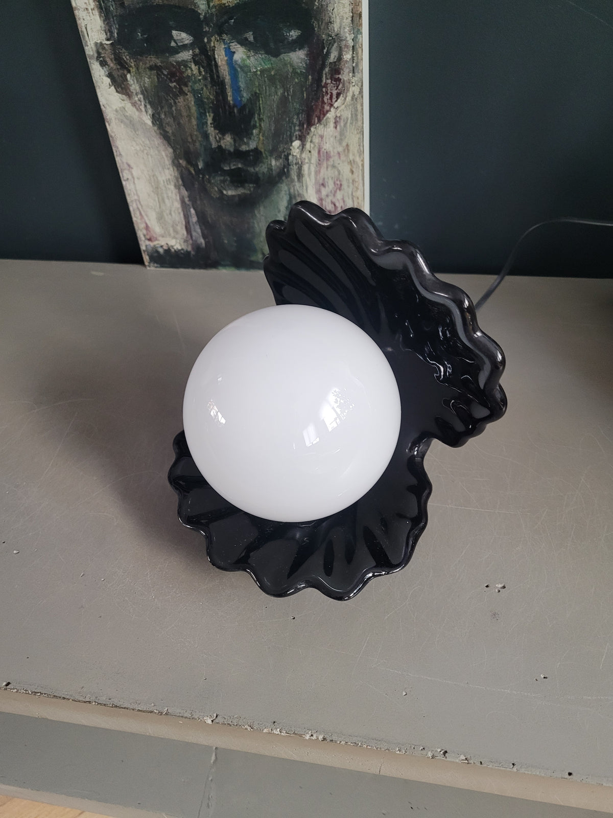 Lampe coquillage en porcelaine noire - Ref 537