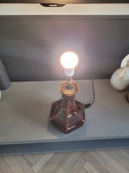 Pied de lampe vintage en céramique marron - Ref 883