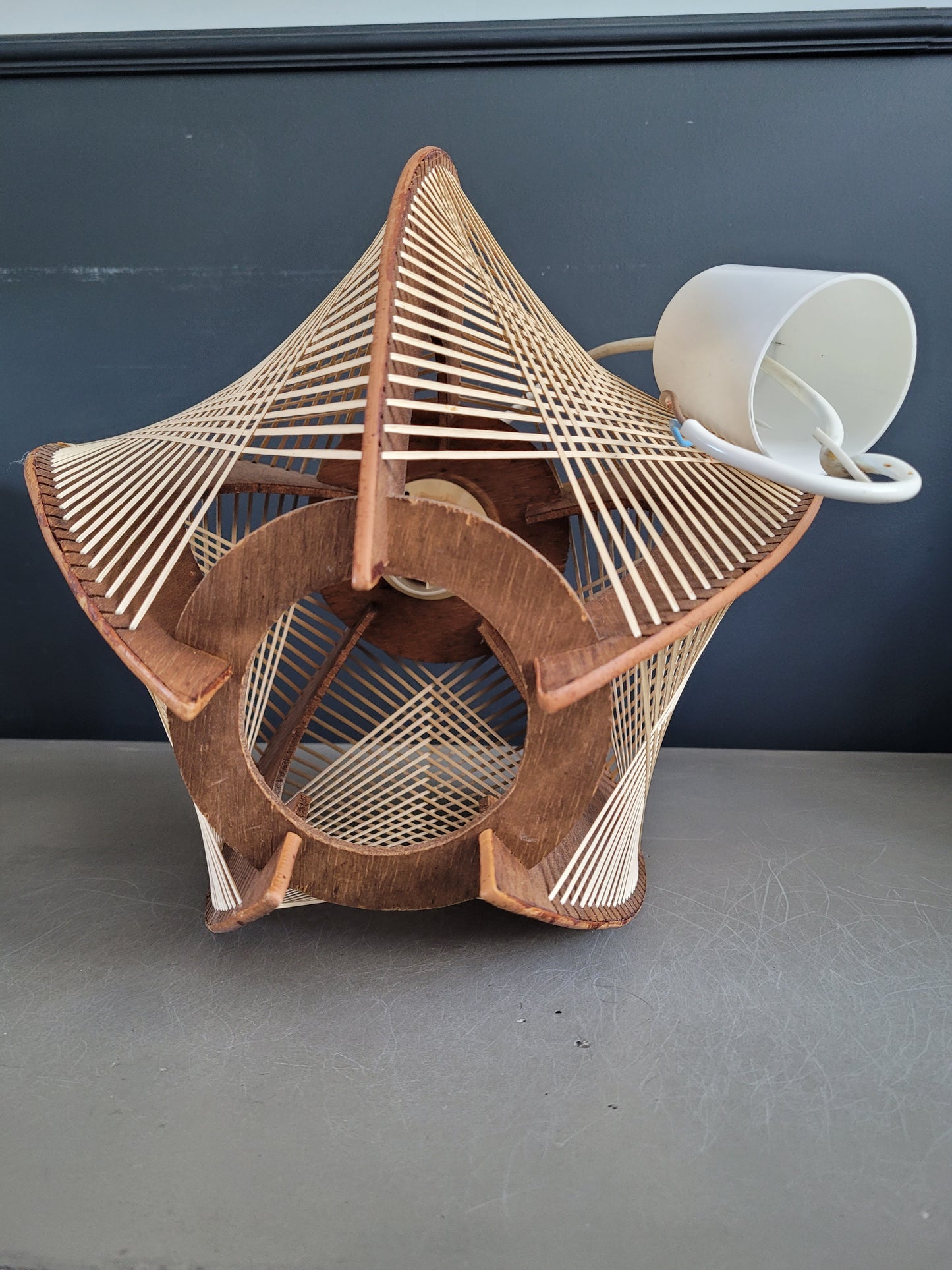 Suspension vintage en osier et bois - Ref 358