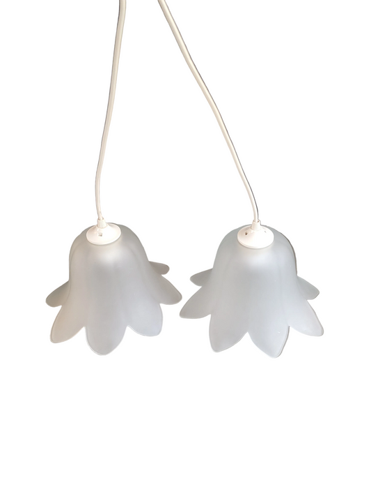 Paire de suspensions fleurs en verre dépoli- Ref 869