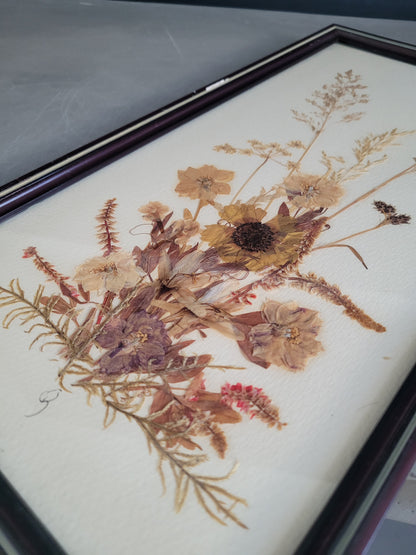 Tableau composition florale, fleurs séchées vintage - Ref 608