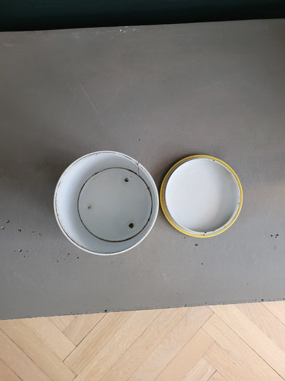 Boîte cylindrique en fer blanc- Oiseaux sur fond jaune- Ref 758