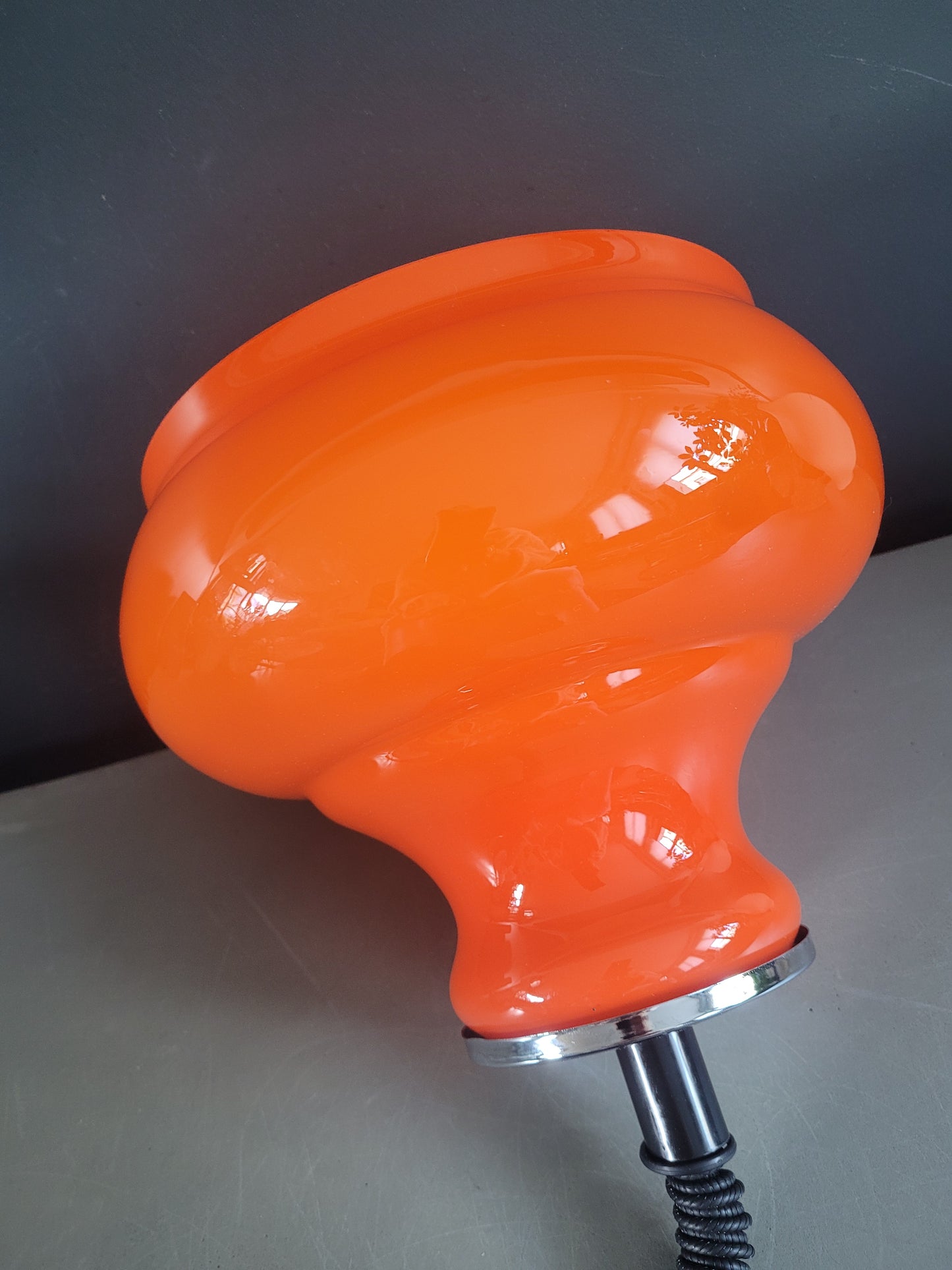 Suspension vintage en verre orange avec système monte et baisse - Ref 968