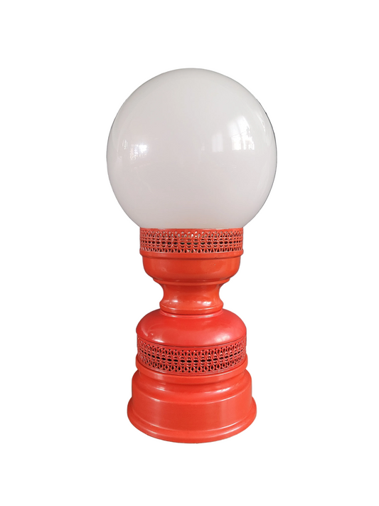 Lampe globe vintage à pied métal ajouré laqué rouge - Ref 798