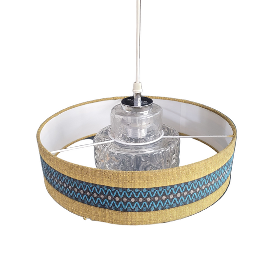 Suspension vintage globe en verre moulé et abat-jour- ref 619