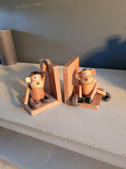 Paire de serre-livres scandinaves singes vintage - Ref 732