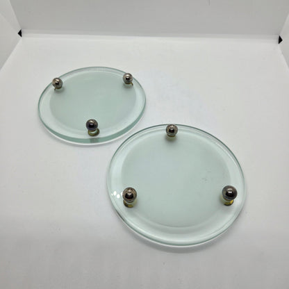 Paire de dessous de bouteilles en verre et métal argenté - Ref 1439